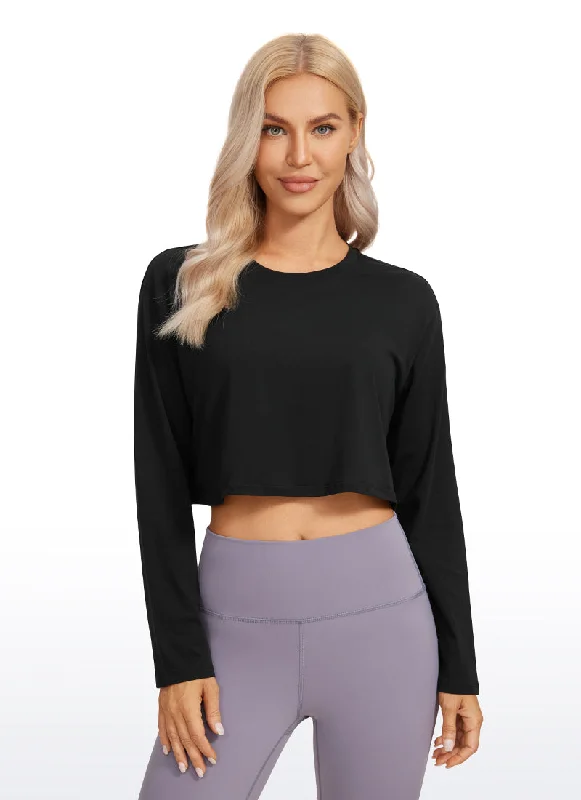 women's tops for maximalist fashion loversPima Cotton Workout Cropped Long Sleeve