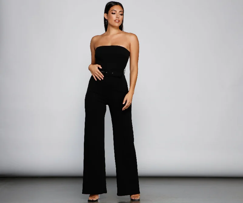 women's cozy jumpsuitsBold And Belted Sleeveless Jumpsuit