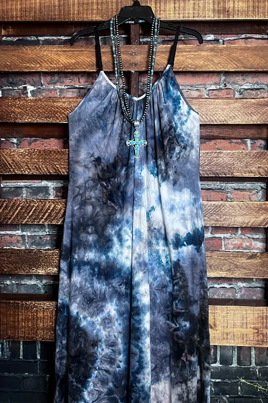 affordable maxi dressesTAKE IT EASY TIE DYE MAXI DRESS IN CHARCOAL & MULTI-COLOR