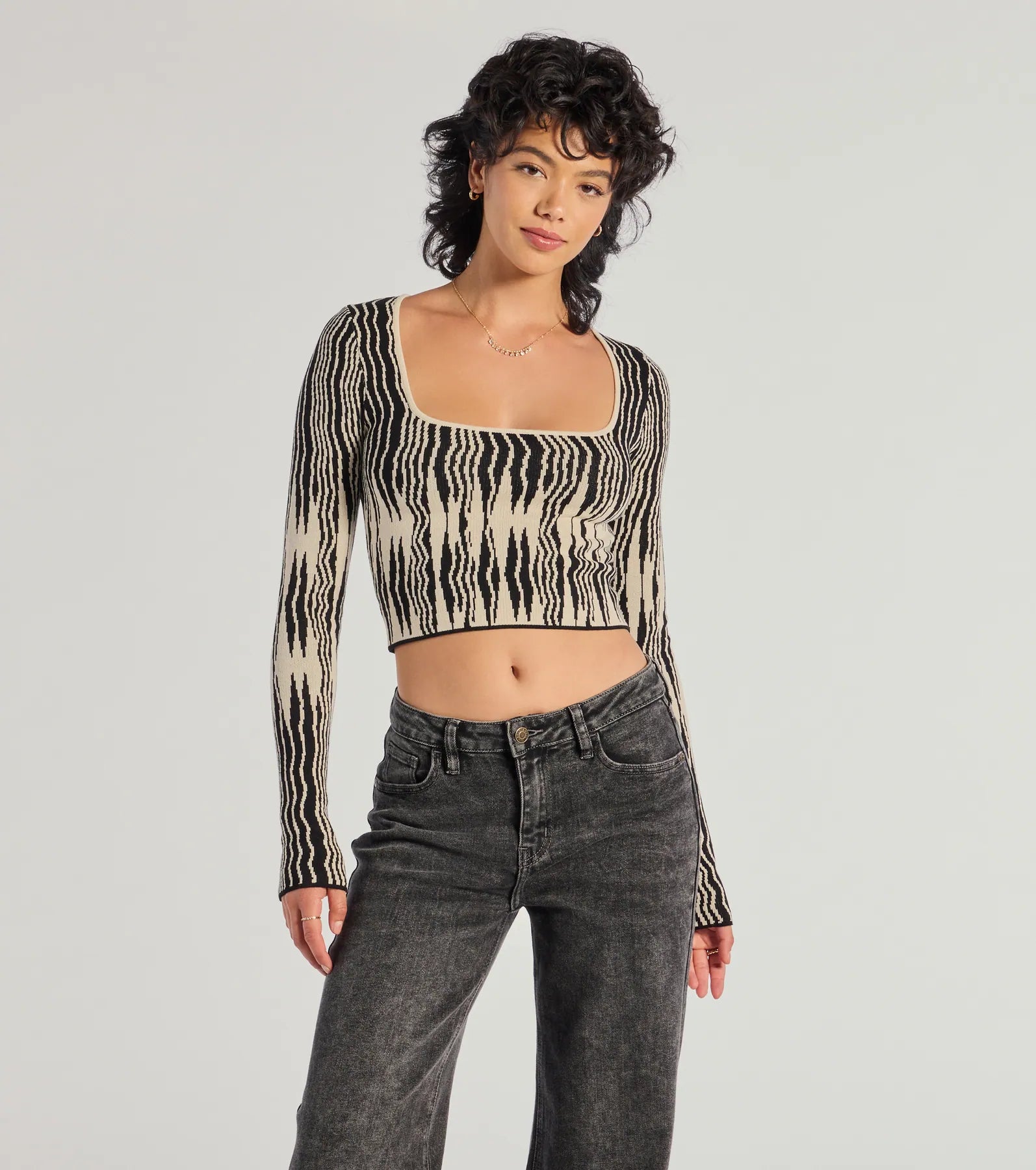 women's tops for those who want to add a bit of flair and personality to their looksBold Chic Abstract Striped Knit Long Sleeve Top