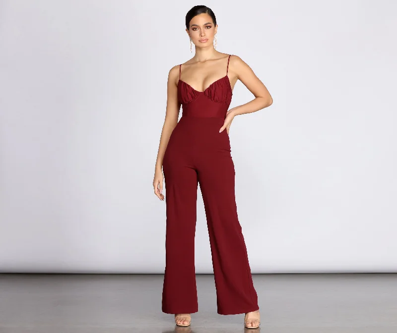 women's jumpsuits for pear-shaped bodiesRuched Bust Jumpsuit