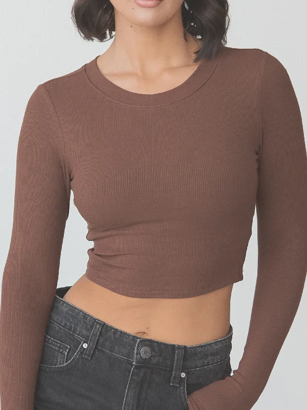 affordable women's topsRibbed Crew Neck Long Sleeve Crop