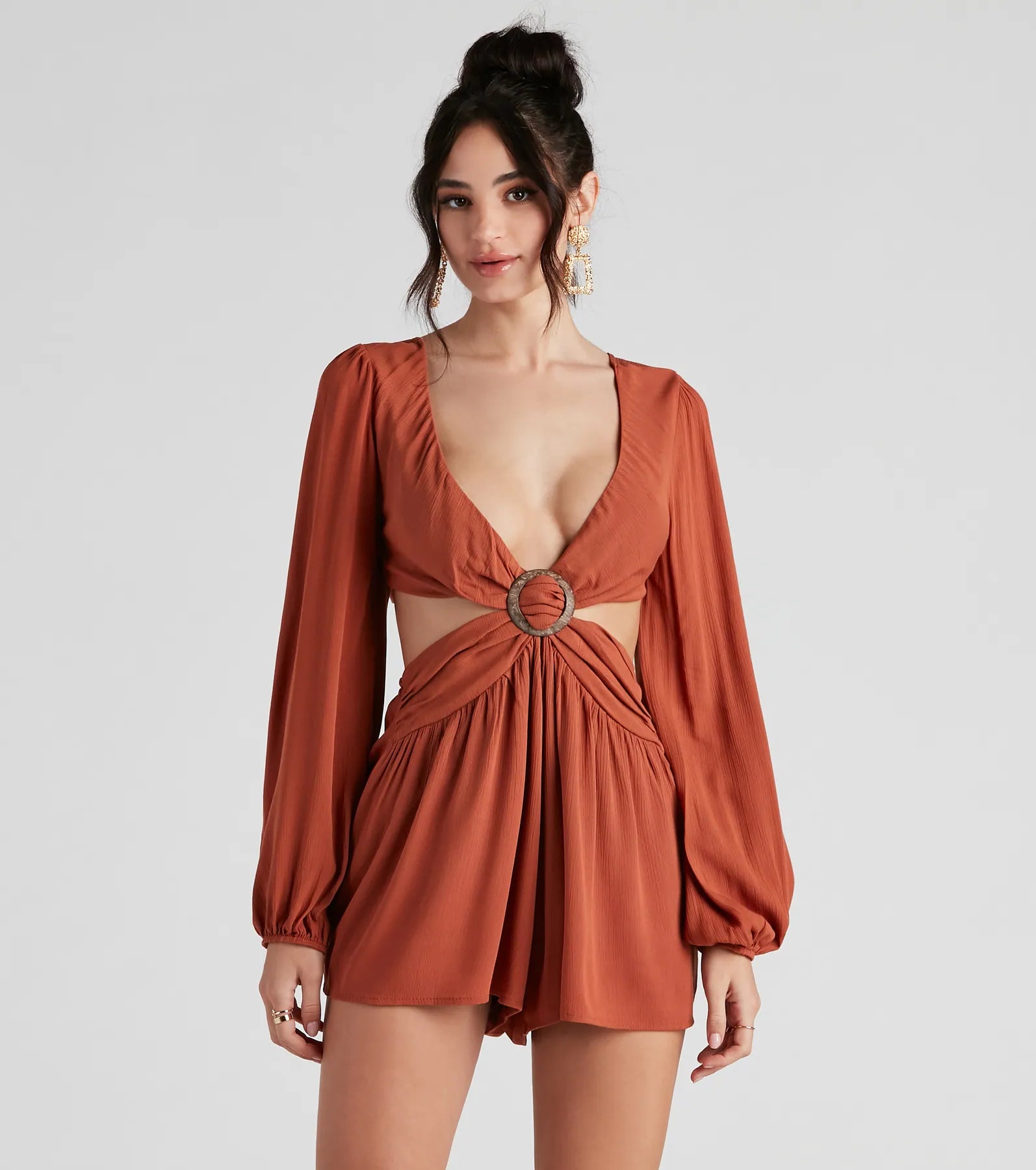 women's tops with cold-shoulder cutsOut Of Town Long Sleeve Romper