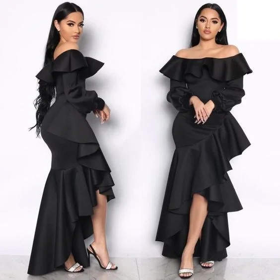 midi dresses for springElegant Evening dresses Long Off Shoulder Ruffle Thigh Split Midi 2022 Ever Pretty of Chiffon Simple Prom Women Dress