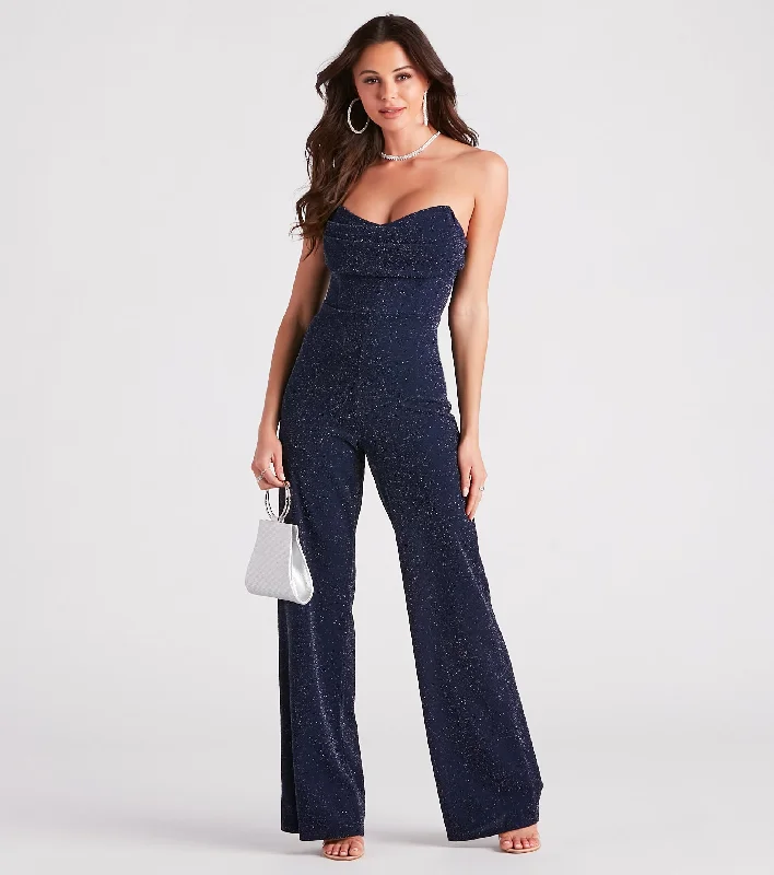 women's jumpsuits with zippersGlitter Is All It Takes Wide-Leg Jumpsuit