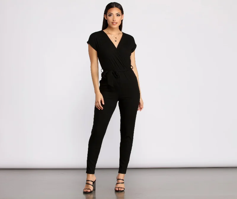 women's jumpsuits for easy dressingReady To Roll Tie Waist Jumpsuit