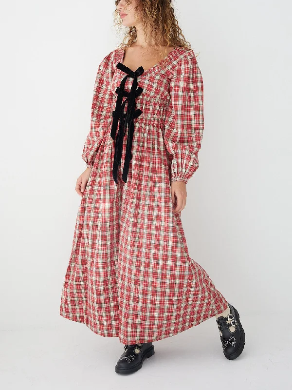 everyday midi dressesDakota Bow Midi Dress - Red Check