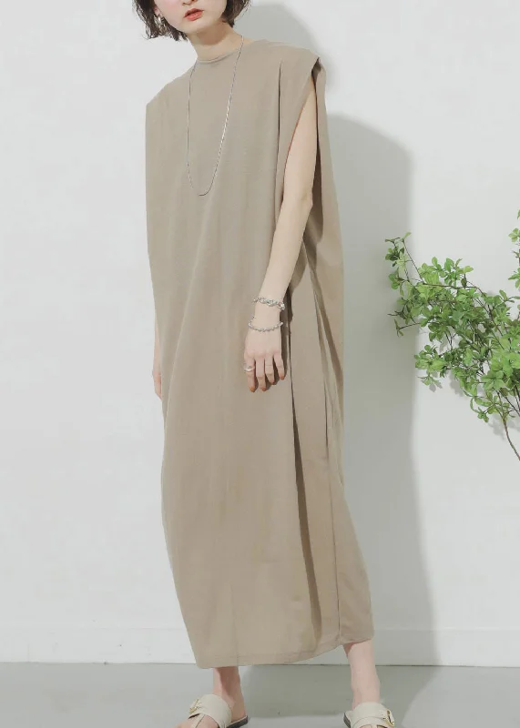 maxi dresses for partiesKhaki O-Neck Solid Maxi Dress Summer