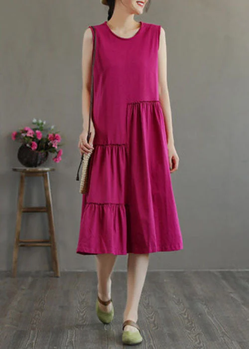 affordable maxi dressesUnique Rose O-Neck Wrinkled Cotton Maxi Dresses Sleeveless