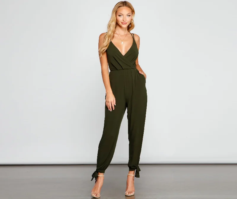 women's ankle-length jumpsuitsDrive Them Wild Surplice Jumpsuit