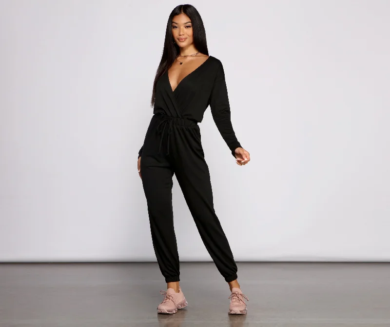 women's jumpsuits for maternity wearCasual Mood Surplice Jogger Jumpsuit