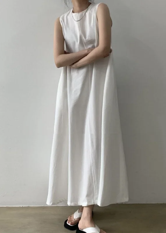 maxi dresses with cap sleevesClassy White O Neck Patchwork Cotton Maxi Dresses Sleeveless