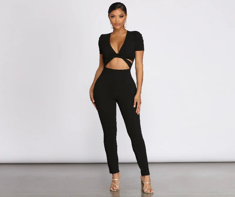 women's jumpsuits made of cottonRisk It All Twist Front Fitted Jumpsuit