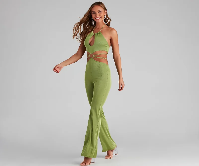 women's jumpsuits for maximalist fashionSultry Talk O-Ring Strappy Jumpsuit