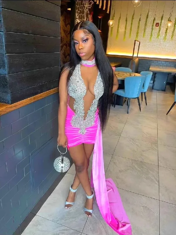 vintage Mimi dresses for classic stylePink Diamond Short Prom Dresses Black Girls Birthday Party Dresses Beaded African Mini Cocktail Dresses Homecoming Customized