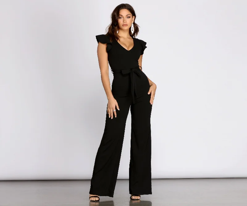 women's jumpsuits made of denimFlutter Me Up Tie Waist Jumpsuit