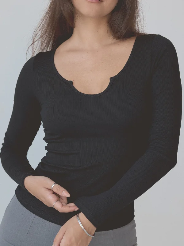 women's tops for those who want to create outfits that are both trendy and timelessBraless Ribbed U-Shape Long Sleeve