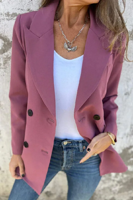 women's tops for boho-chic stylesSolid Color Lapel Long Sleeve Pocket Blazer