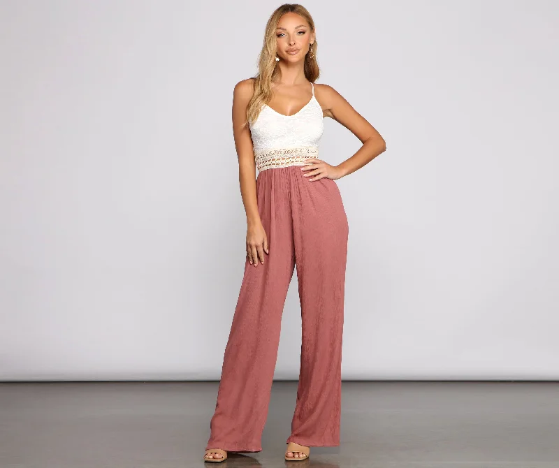 women's jumpsuits for partiesTimeless Beauty Crochet And Gauze Jumpsuit