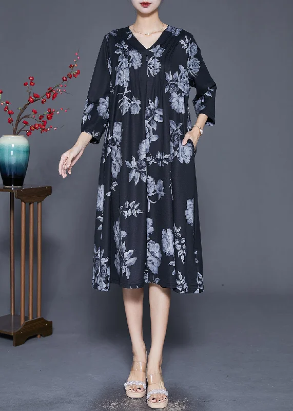 maxi dresses with built-in brasArt Black Oversized Print Wrinkled Silk Maxi Dress Fall