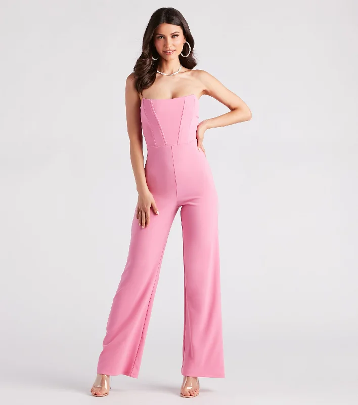 women's jumpsuits with solid colorsFit To Perfection Strapless Corset Jumpsuit