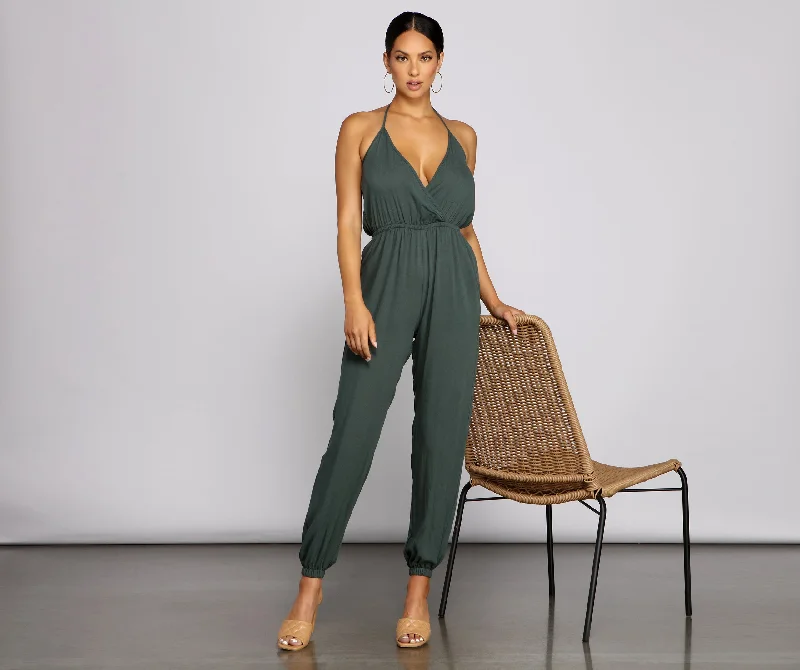 women's jumpsuits for casual gatheringsEssential Chic Surplice Gauze Jumpsuit