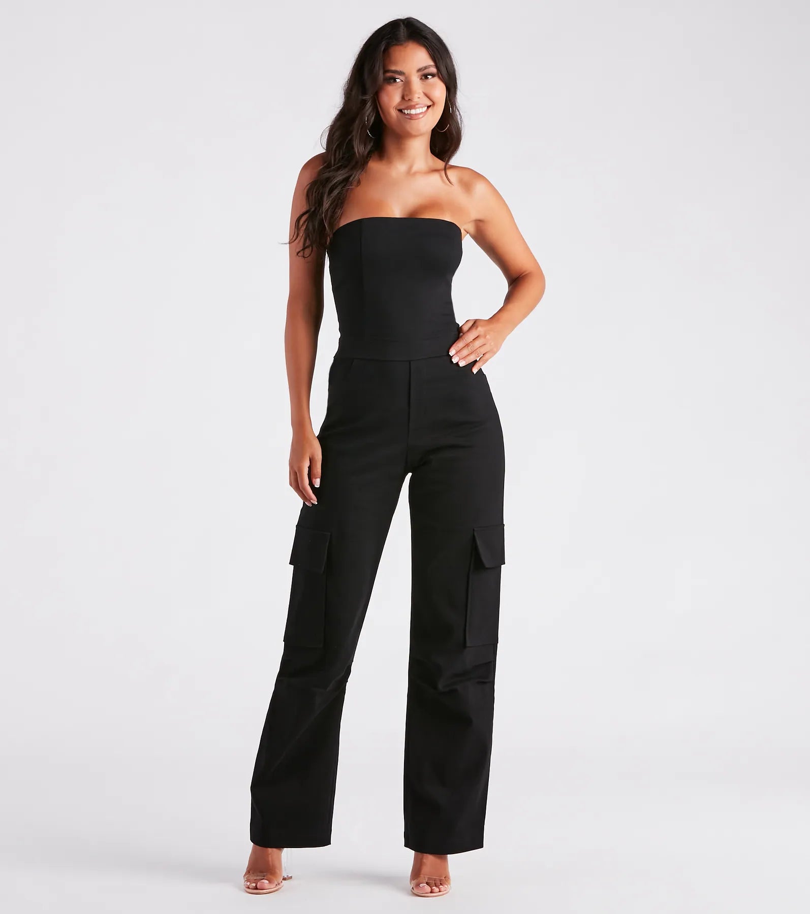 women's jumpsuits for fair-trade practicesNew Vibe Strapless Denim Cargo Jumpsuit