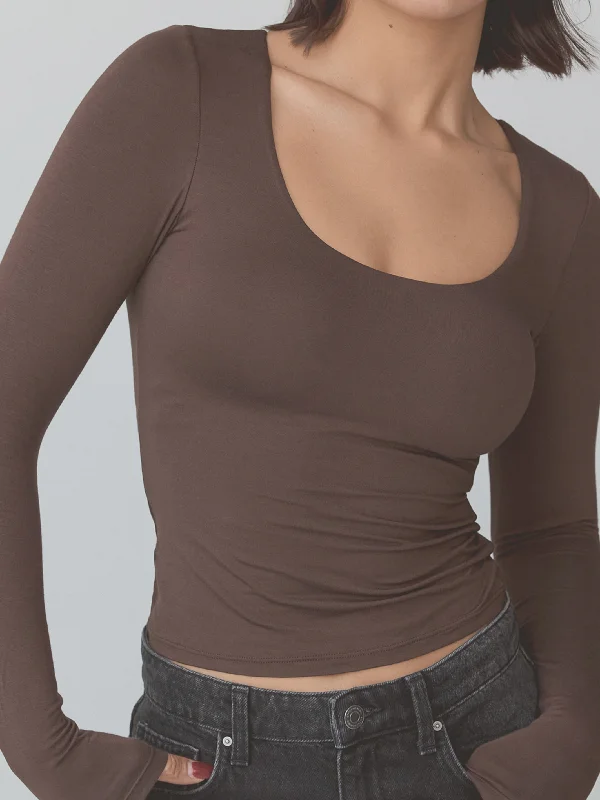 women's tops for those who want to add a bit of flair and personality to their looksSolid Scoop Braless Long Sleeve