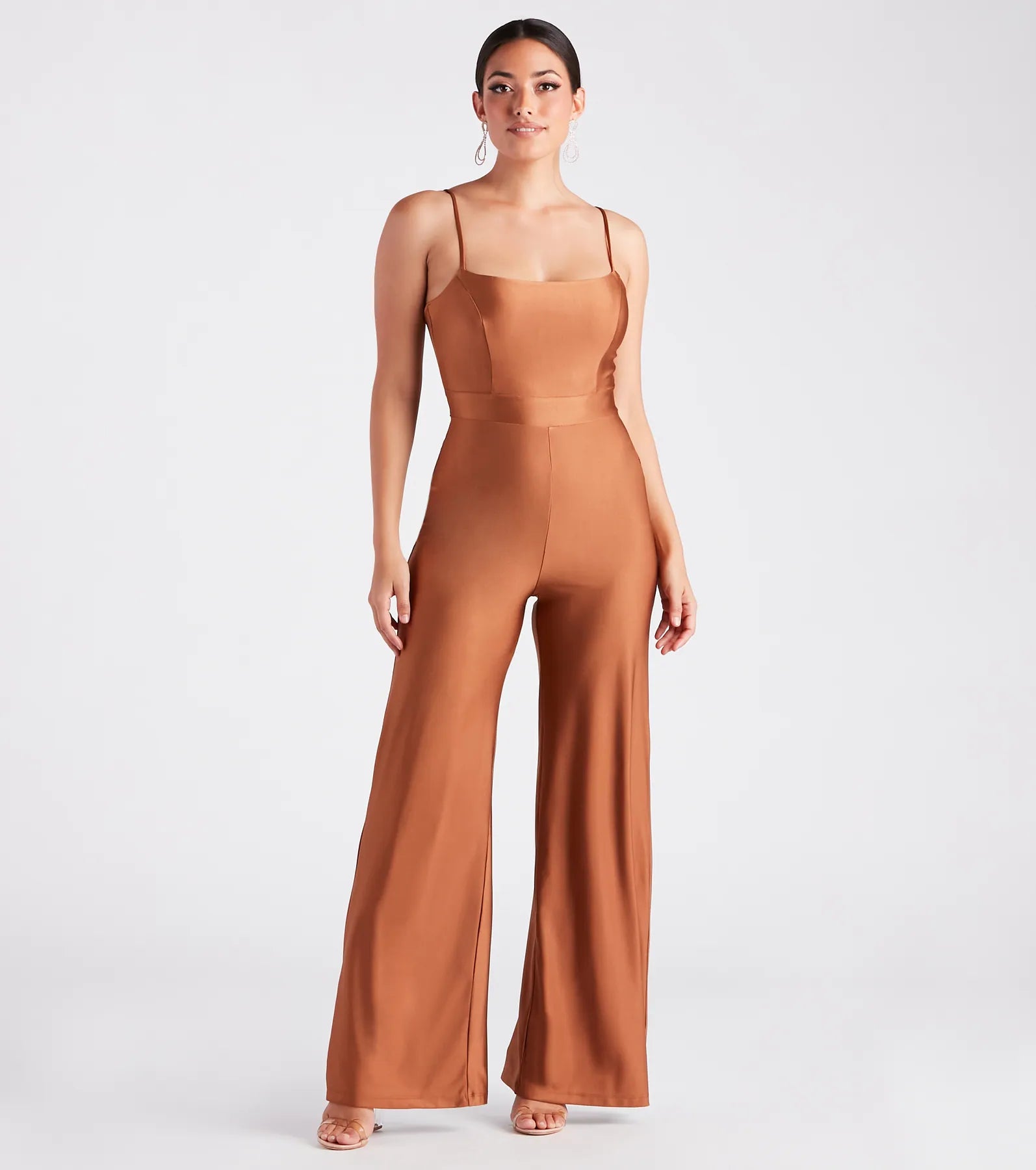 women's jumpsuits for ethical manufacturingStylish Sheen Sleeveless Wide-Leg Jumpsuit