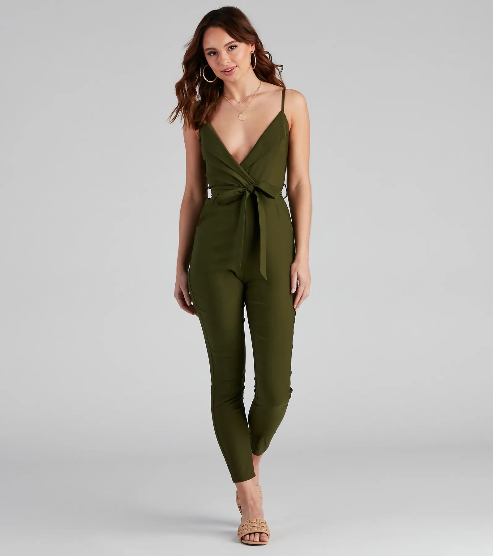 women's jumpsuits for gym sessionsOne Hit Wonder Surplice Tie Jumpsuit