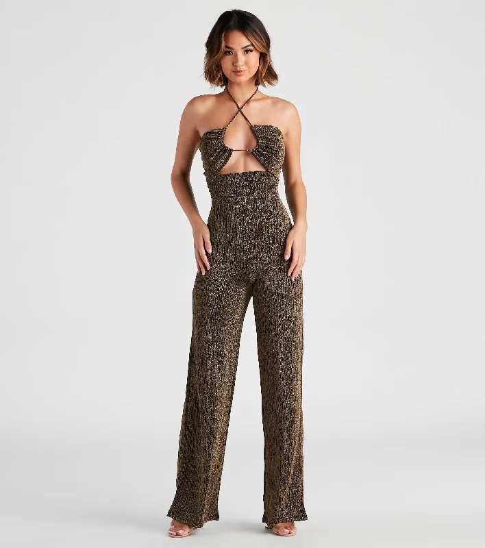 women's jumpsuits with halter necksMiss Sparkle Halter Knit Jumpsuit