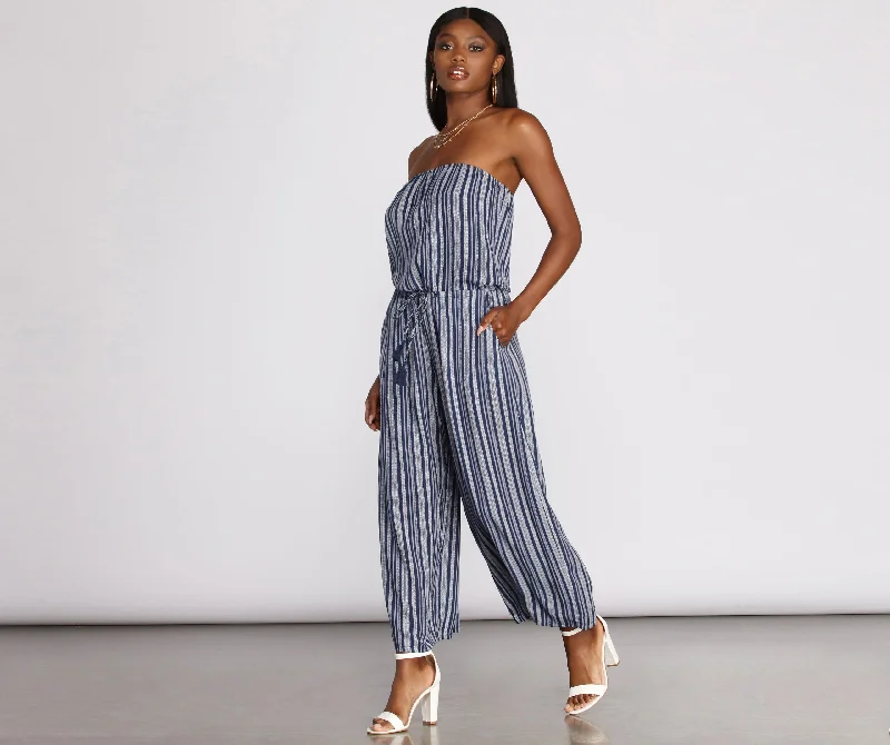 women's jumpsuits for breathable wearGood Times Strapless Stripe Jumpsuit