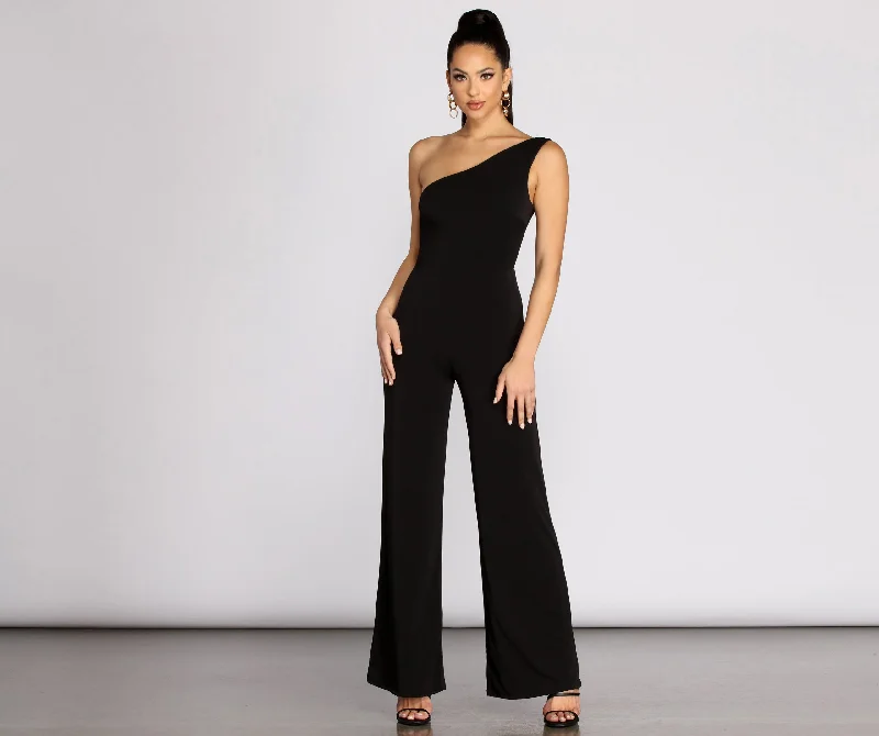 women's vintage jumpsuitsWatch And Learn One Shoulder Jumpsuit