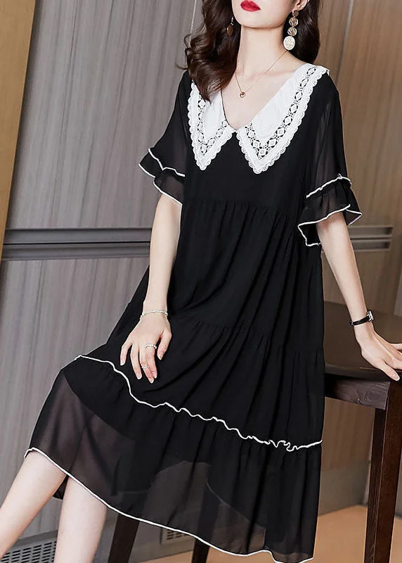 maxi dresses with halter necksFashion Black Peter Pan Collar Patchwork Chiffon Maxi Dresses Summer