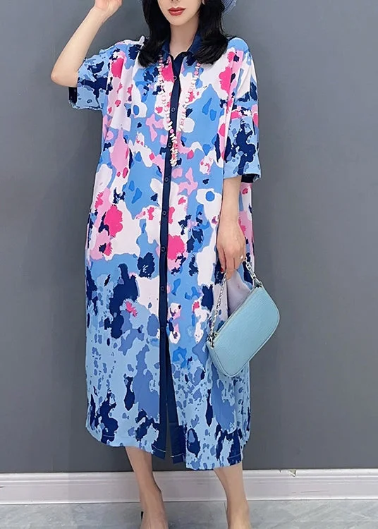 maxi dresses with lace overlaysBlue Peter Pan Collar Maxi Shirts Dresses Short Sleeve