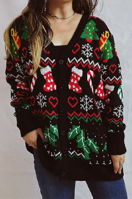 women's tops with geometric patternsChristmas Pattern Knitted Crew Neck Long Sleeved Sweater