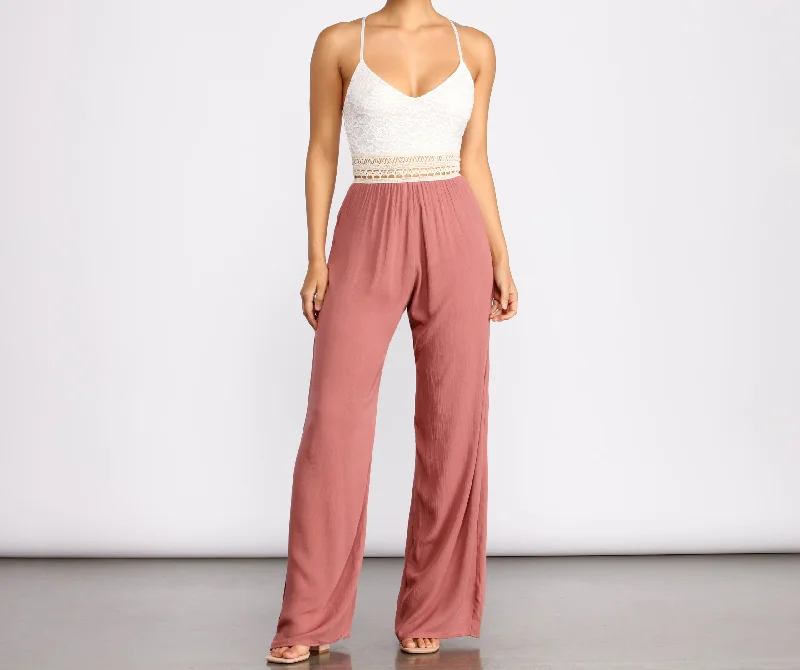 women's jumpsuits for effortless eleganceSpring Fling Lace Top Jumpsuit