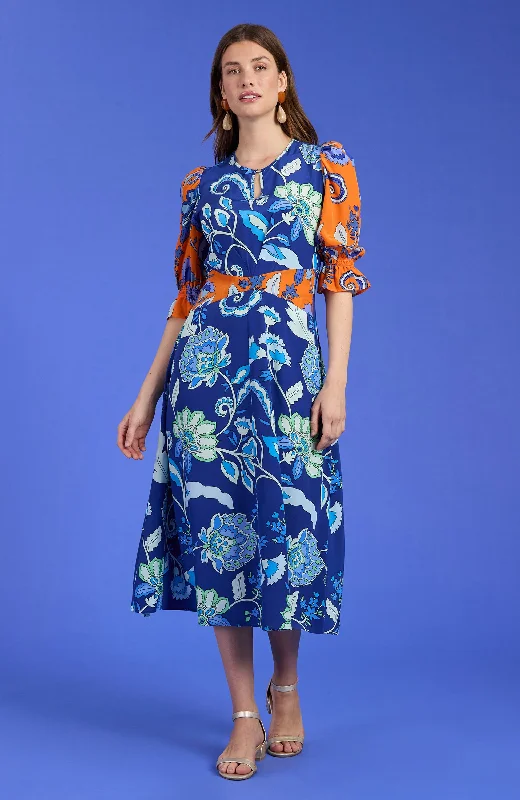 stylish midi dressesJuliette Silk Floral Midi Dress - Orange Sapphire Floral