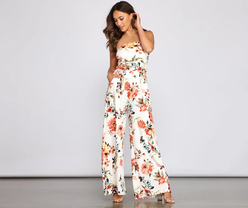 women's jumpsuits with V-necksStunning Beauty Floral Jumpsuit