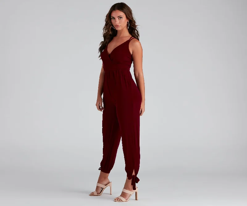 women's jumpsuits for statement fashionChic Impressions Sleeveless Surplice Jumpsuit