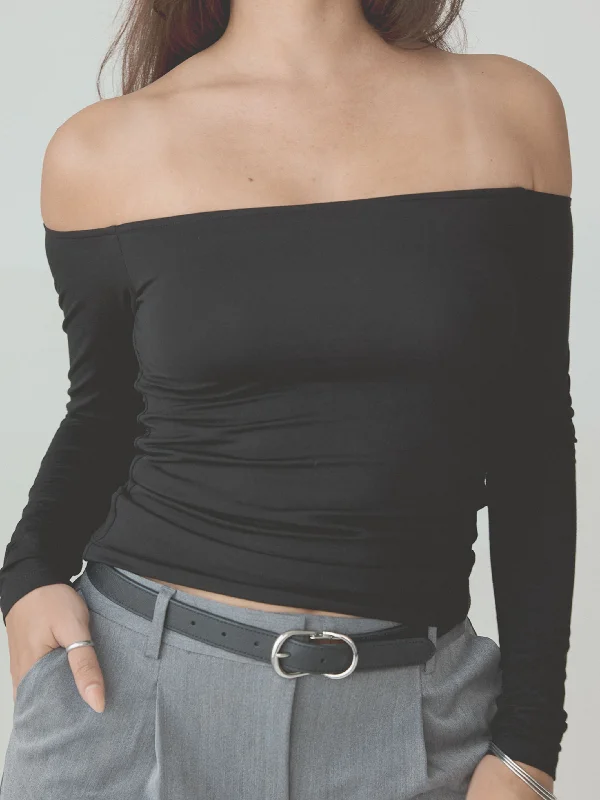 women's tops for those who want to stay on top of the latest fashion trends and wear pieces that are both stylish and on-trendSolid Off The Shoulder Braless Long Sleeve