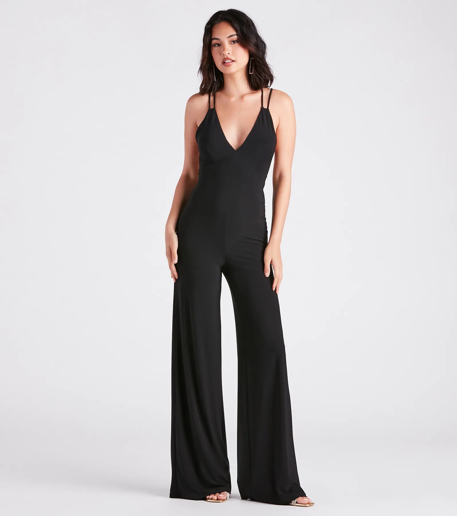 women's fitted jumpsuitsFlawless Double Take V-Neck Strappy Jumpsuit