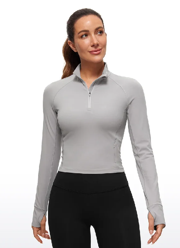 women's tops for mixing and matching with different bottomsButterluxe Half-Zip Long Sleeve Cropped