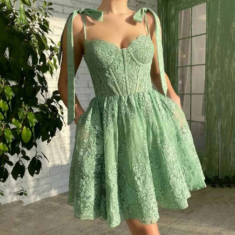 tall women's maxi Mimi dresses for length inclusivityMint Green Lace Homecoming Dresses A-line Mini Birthday Party Gown Robe de Cocktail Spaghetti Straps Short Prom Wear