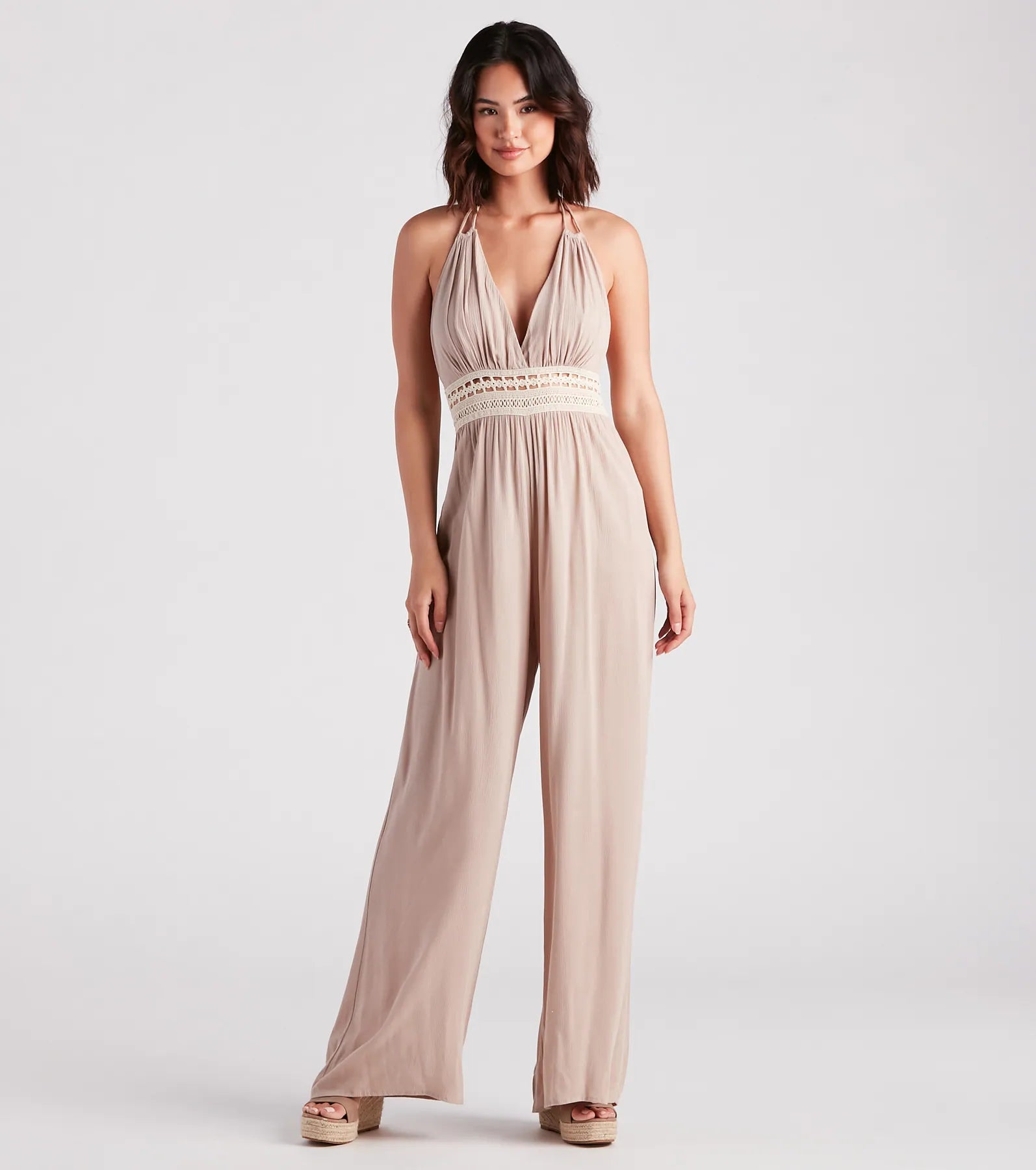 women's jumpsuits with lace detailsWandering Bliss Halter Crochet Jumpsuit