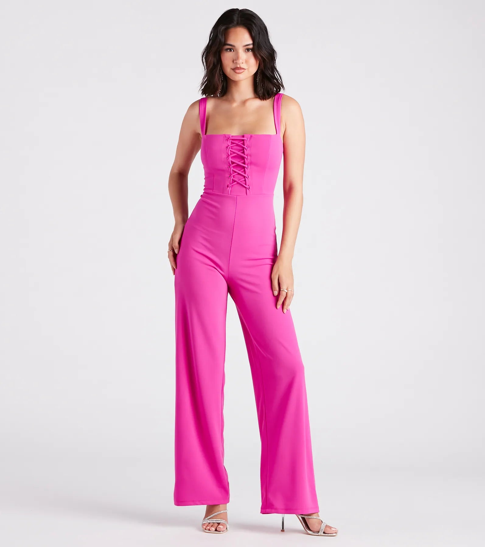 women's cozy jumpsuitsLaced Up In Chic Style Sleeveless Jumpsuit