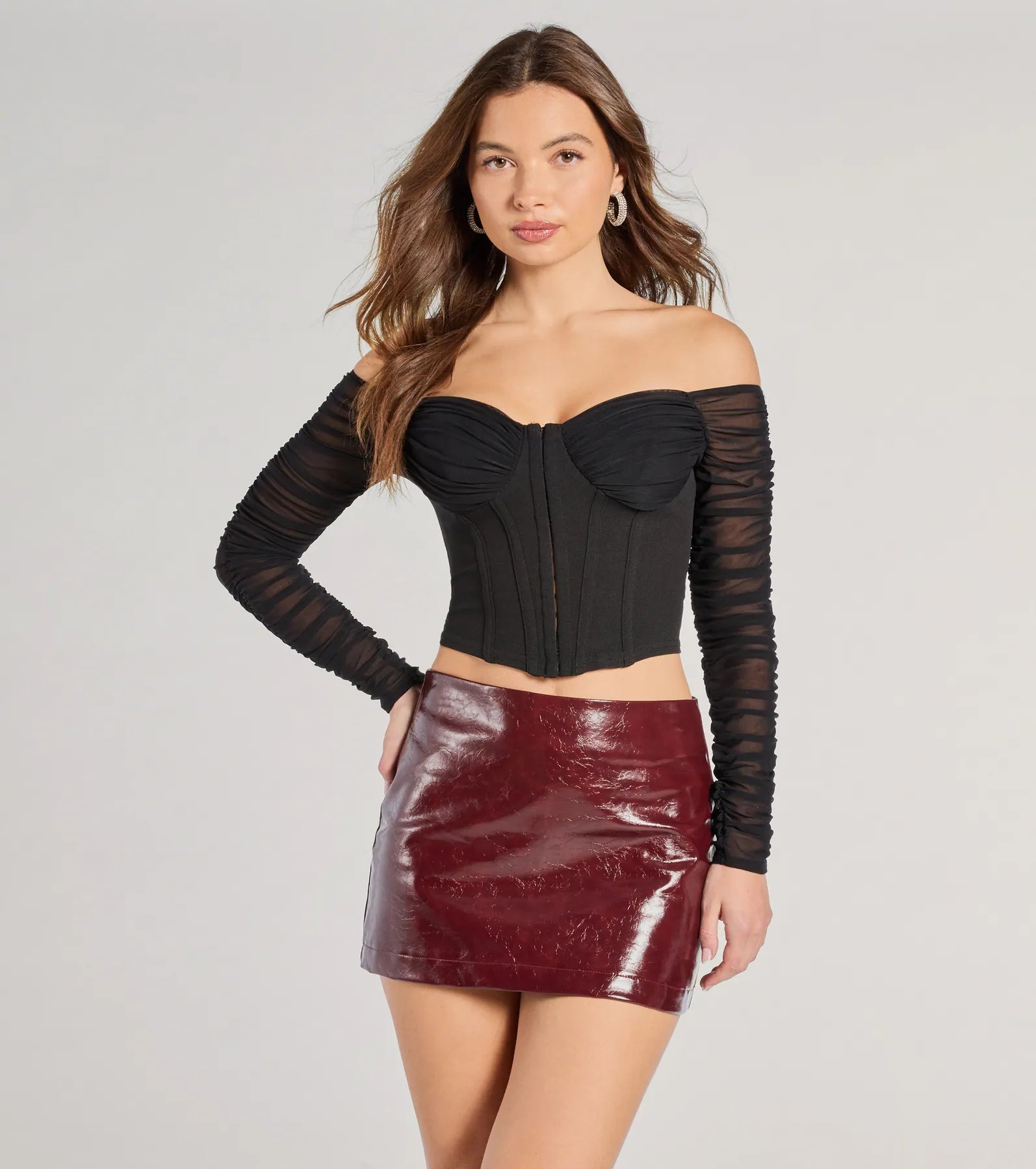 women's tops for maximalist fashion loversDowntown Looks Long Sleeve Mesh Bustier