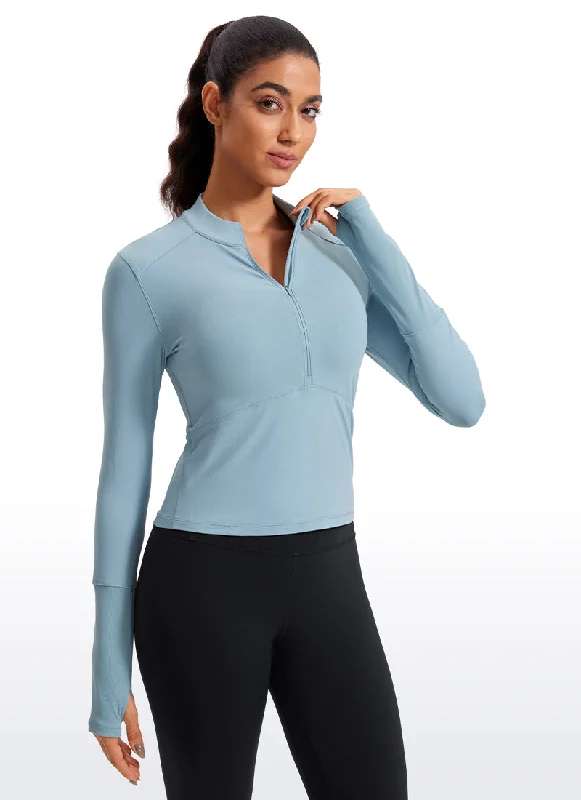 women's tops for picnics in the parkBrushed Half-Zip Long Sleeve Cropped