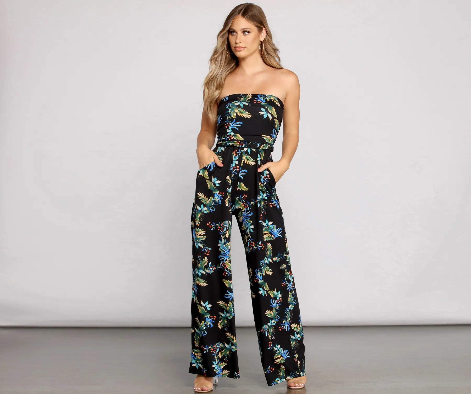 women's jumpsuits for fallIsland Vibes Floral Strapless Jumpsuit