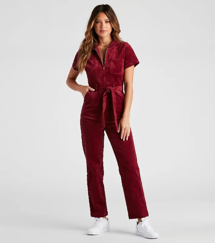 women's jumpsuits with off-the-shoulder necksSincerely Love Corduroy Jumpsuit